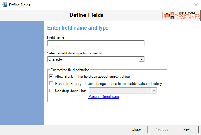 KD Define Fields