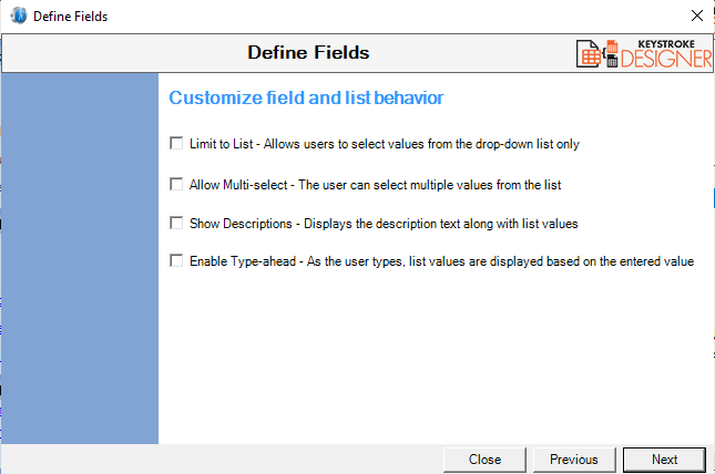 KD Dropdown criteria