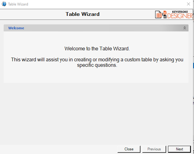 Edit Table Wizard