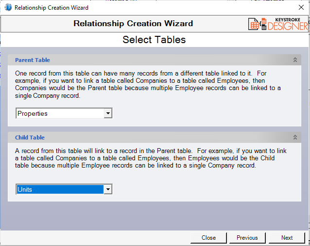 KD Parent Child Table Relationship