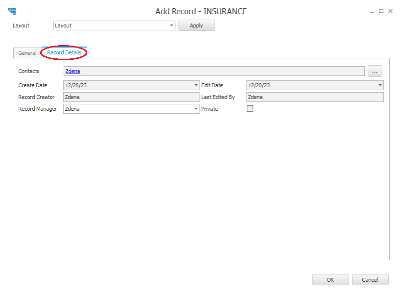 T4A Record Details Tab in Layout from template