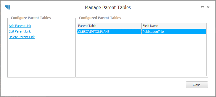 Tables4Act Manage Parent Table